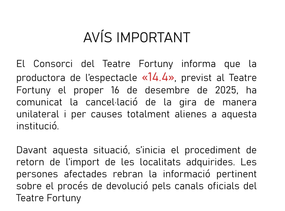 Cancel·lació espectacle "14.4"